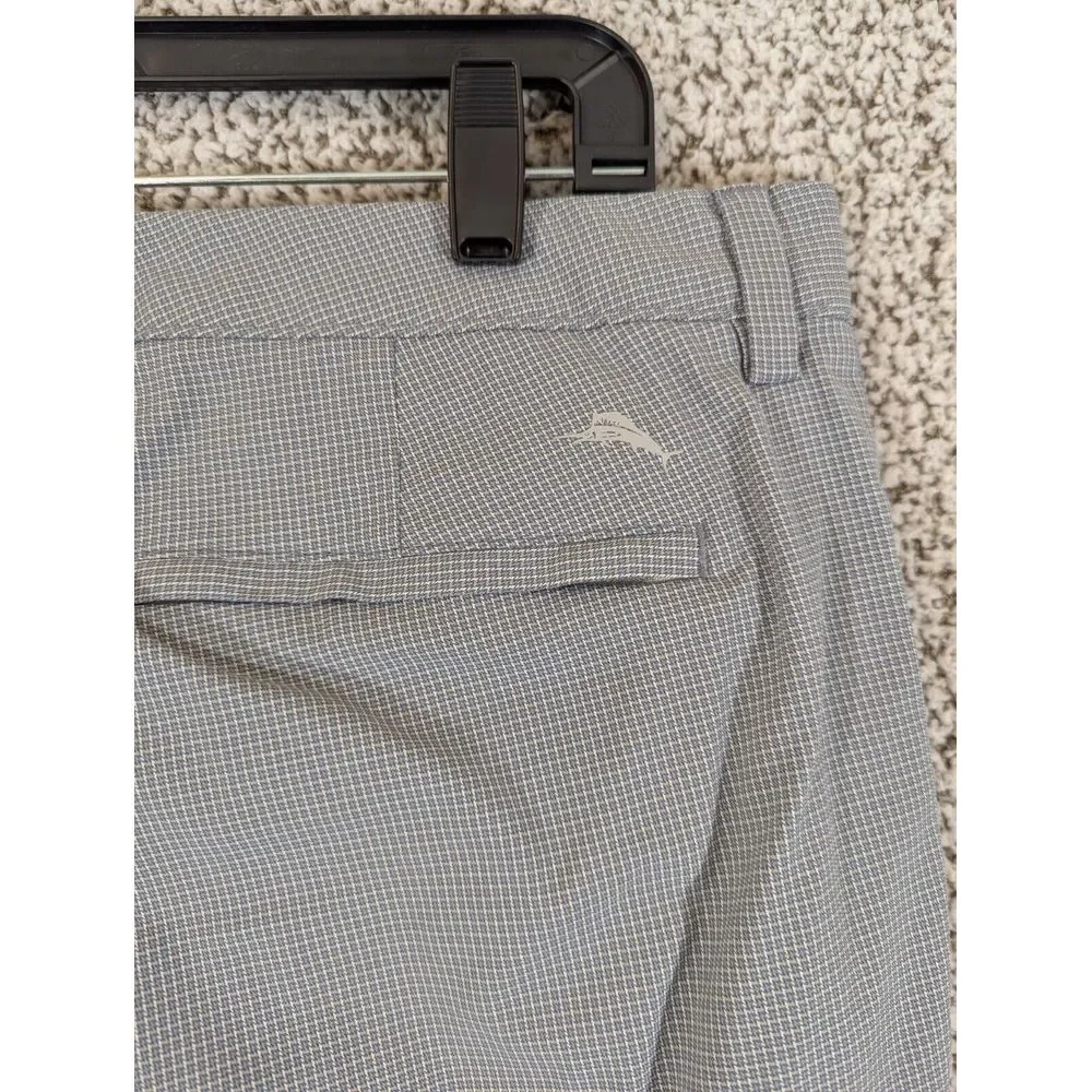 Tommy Bahama Pant Men 35x32 Gray Blue Micro Check Performance Golf Nylon Spandex